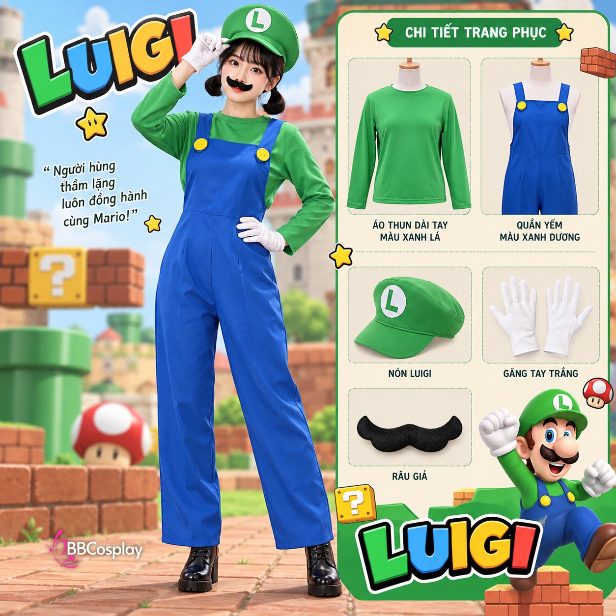 Trang Phục Super Mario Xanh Lá - Luigi