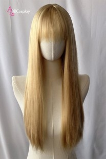 Tóc Giả Vàng Dài Có Mái Dài 70Cm