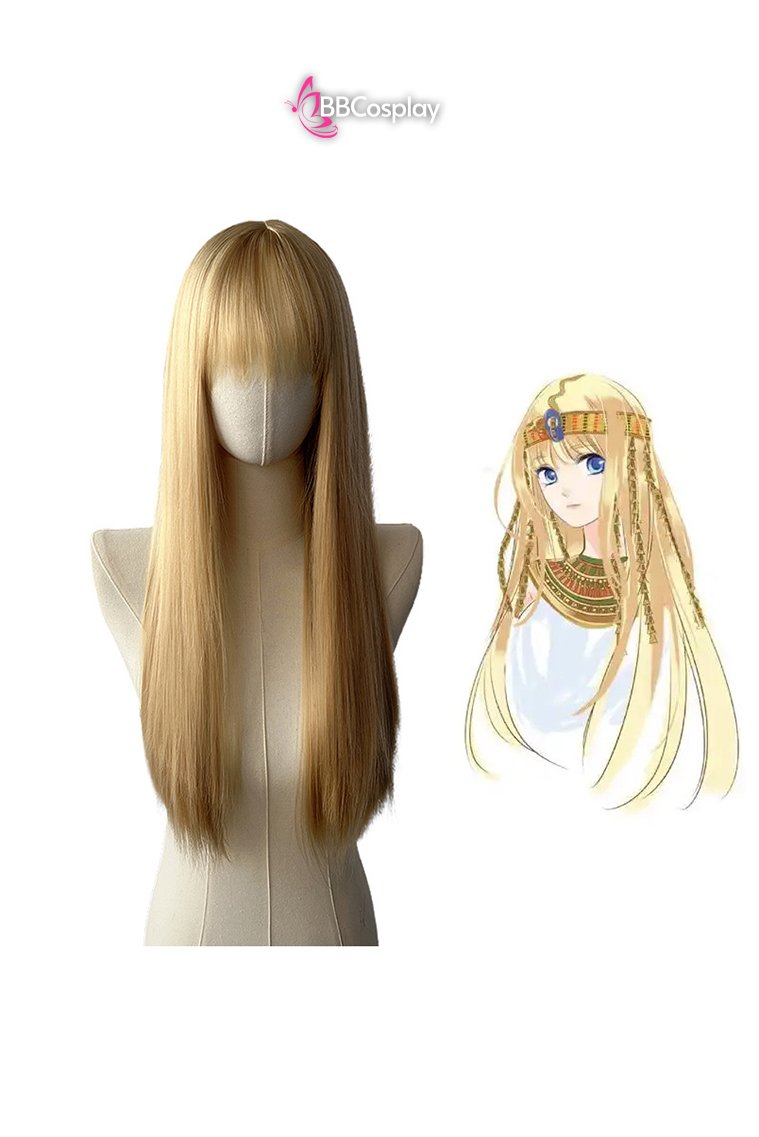 Tóc Giả Vàng Dài Có Mái Dài 70Cm