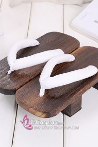 Guốc Gỗ Geta Bản Gỗ Nâu Đế Cao Quai Trắng