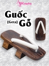 Guốc Gỗ Geta Bản Gỗ Nâu Đế Cao Quai Trắng