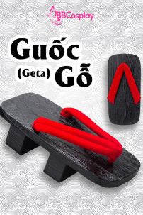 Guốc Gỗ Geta Bản Gỗ Đen Đế Cao Quai Đỏ