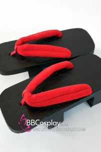 Guốc Gỗ Geta Bản Gỗ Đen Đế Cao Quai Đỏ