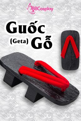 Guốc Gỗ Geta Bản Gỗ Đen Đế Cao Quai Đỏ