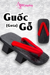 Guốc Gỗ Geta Bản Gỗ Đen Đế Cao Quai Đỏ
