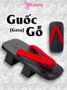 Guốc Gỗ Geta Bản Gỗ Đen Đế Cao Quai Đỏ