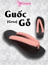 Guốc Gỗ Geta Bản Gỗ Đen Đế Thấp Quai Hồng