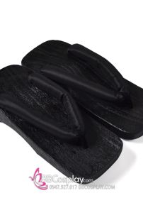 Guốc Gỗ Geta Bản Gỗ Đen Quai Đen