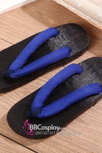 Guốc Gỗ Geta Bản Gỗ Đen Đế Thấp Quai Xanh