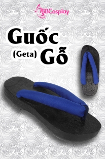 Guốc Gỗ Geta Bản Gỗ Đen Đế Thấp Quai Xanh