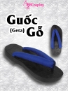 Guốc Gỗ Geta Bản Gỗ Đen Đế Thấp Quai Xanh