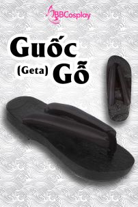 Guốc Gỗ Geta Bản Gỗ Đen Đế Thấp Quai Đen