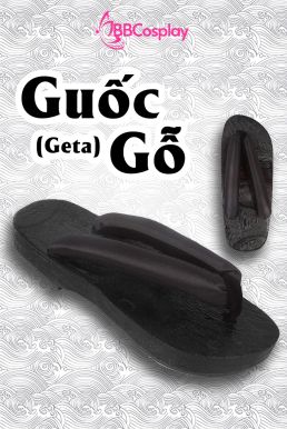 Guốc Gỗ Geta Bản Gỗ Đen Đế Thấp Quai Đen