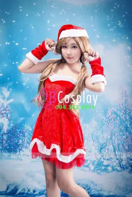 Trang Phục Noel Váy Cúp Ngực Kèm Găng Tay