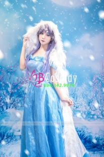 Trang Phục Công Chúa Mùa Đông - Đầm Xanh Choàng Trắng Viền Lông