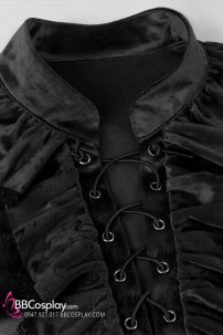 Áo Công Tước Quý Tộc Cổ Bèo Nhung Đen