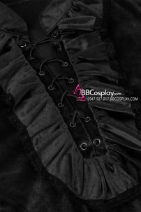 Áo Công Tước Quý Tộc Cổ Bèo Nhung Đen