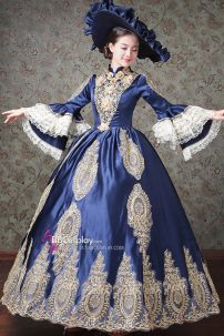Đầm Bá Tước Châu Âu Xanh Navy Phối Ren 17Th Century