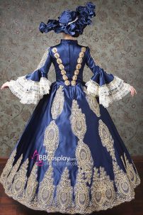 Đầm Bá Tước Châu Âu Xanh Navy Phối Ren 17Th Century