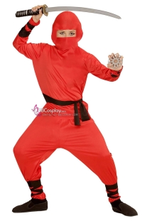 Đồ Ninja Đỏ Vải Thun Áo Vạt Chéo Trùm Đầu