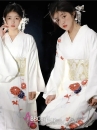 Yukata Trắng Hoa Cúc Đỏ Vintage Japanese
