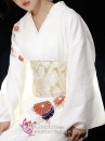 Yukata Trắng Hoa Cúc Đỏ Vintage Japanese