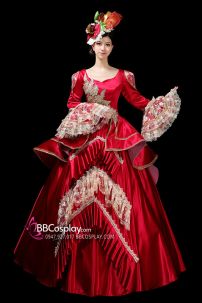 Đầm Regal Hoàng Gia Châu Âu Đỏ Phối Ren Bigsize