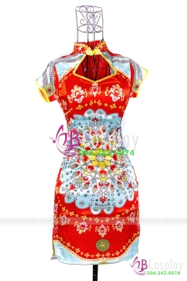 Sườn Xám Phi Ngắn Có Tay Khoét Cổ