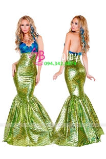 Trang Phục Nàng Tiên Cá Áo Sò Xanh Đuôi Xanh Lá