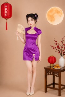 Sườn Xám Phi Lụa Tím Size M
