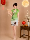 Sườn Xám Gấm Thái Xanh Chùa Một Cột