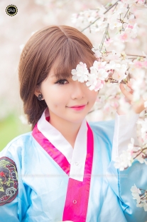 Hanbok Han Quốc 22 Áo Xanh Da Trời Váy Hồng