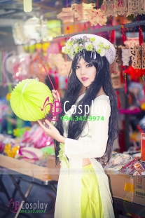 Áo Dài Trắng Hoa Xanh