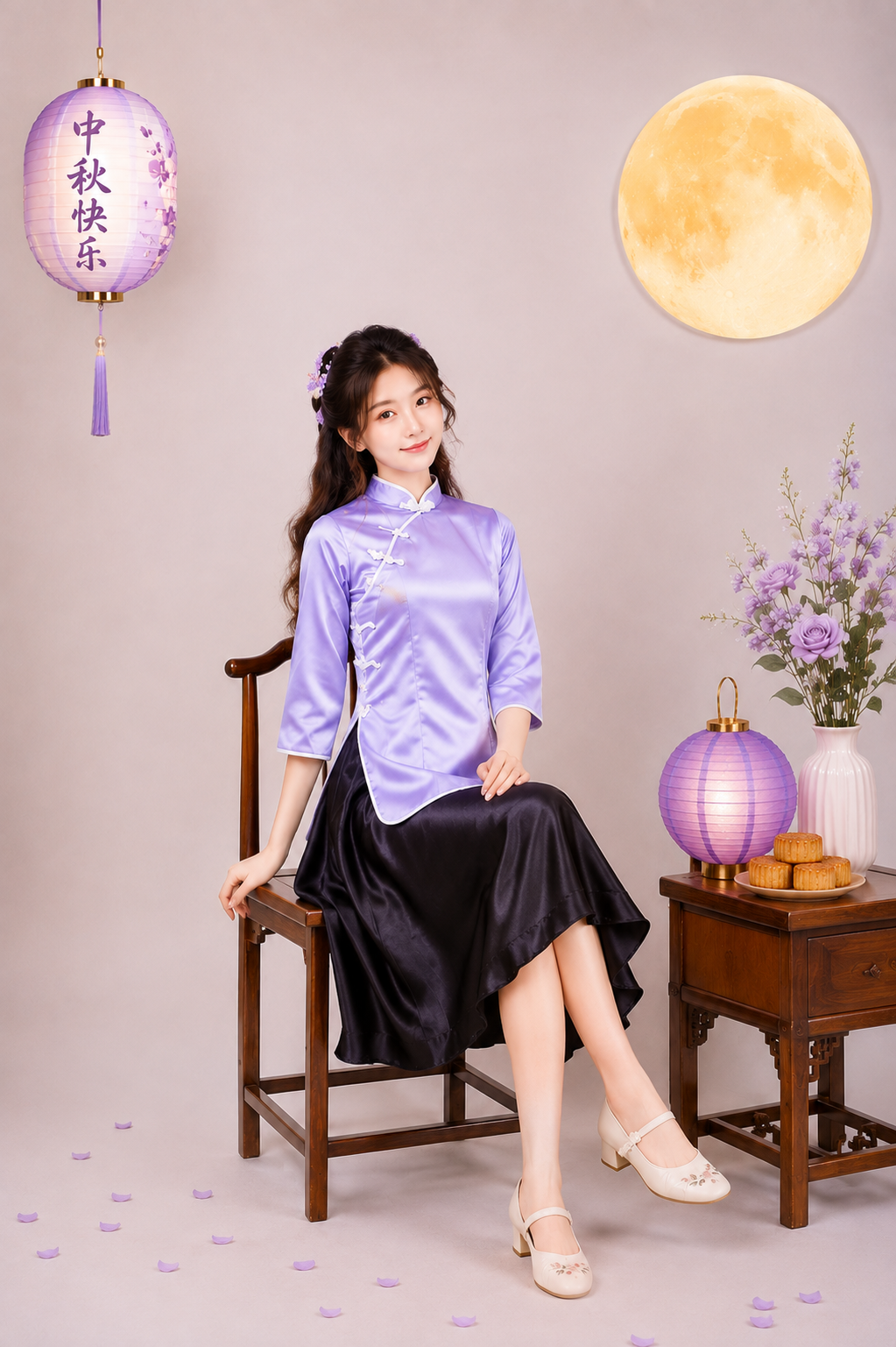 Trang Phục Nữ Sinh Trung Quốc Tím Nhạt