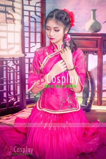 Sườn Xám Cách Điệu Hồng Son