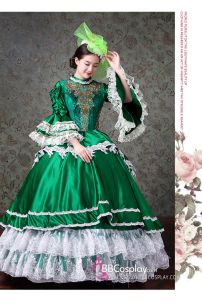 Đầm Châu Âu Xanh Lá Vintage 15Th Century