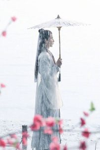 Dù Cổ Trang Hoa Bỉ Ngạn Nền Trắng Tím