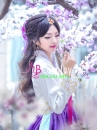 Hanbok Hàn Quốc 23 Áo Trắng Váy Tím 2 Lớp