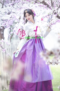 Hanbok Hàn Quốc 23 Áo Trắng Váy Tím 2 Lớp