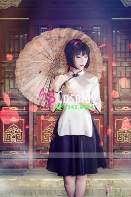 Trang Phục Nữ Sinh Trung Quốc Áo Trắng Kem Váy Đen