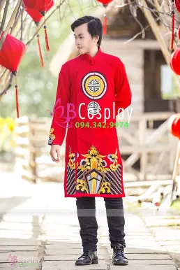 Áo Dài Nam Đỏ Vẽ Tay Cho Chú Rể