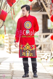 Áo Dài Nam Đỏ Vẽ Tay Cho Chú Rể