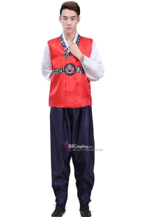 Áo Hanbok Cho Nam Gấm Đỏ Quần Xanh