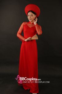 Áo Dài Đỏ Voan 4 Tà