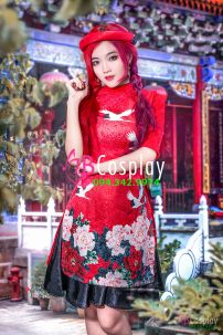Áo Dài Đỏ Chim Hạc -  Áo Dài Cách Điệu