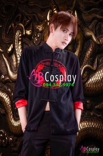 Áo Sườn Xám Nam Đen Thêu Hình Phụng Trước Ngực