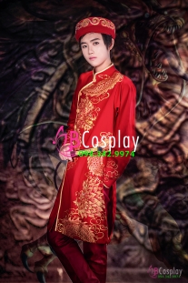 Áo Dài Cách Tân Đỏ Cho Nam Vẽ Rồng 12