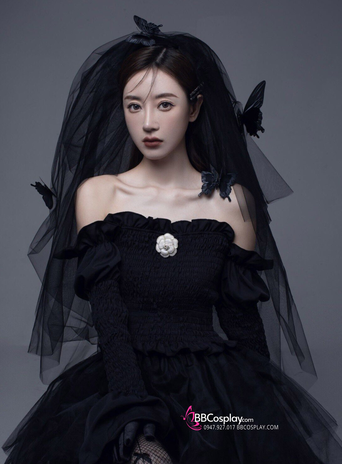 Bộ Váy Cô Đâu Kèm Lúp Đen Halloween Gothic