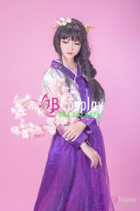 Trang Phục Hanbok Hàn Truyền Thống Tím Chiều Thu Áo Trắng Váy Tím