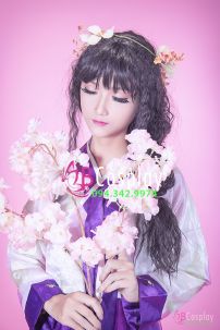 Trang Phục Hanbok Hàn Truyền Thống Tím Chiều Thu Áo Trắng Váy Tím